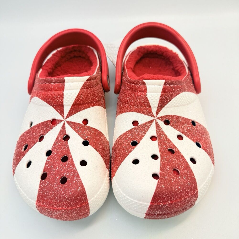 Crocs Candy Cane Lined Clogs Size M4 W6 J4 Holiday Christmas Red White Swirl NWT - Picture 5 of 7